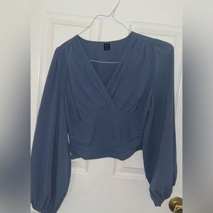 SHEIN Light Blue V-Neck Blouse ( Crop Top )